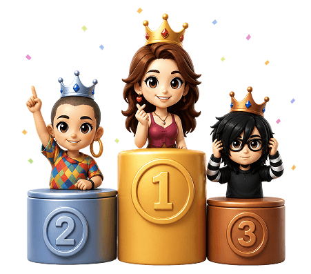 Top three quiz champions on the podium